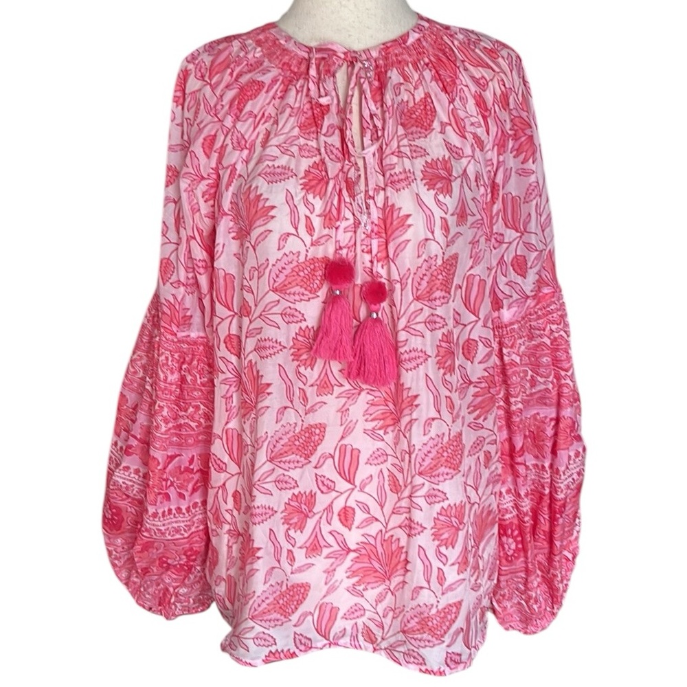 Bella Tu Pink Floral Peasant Top